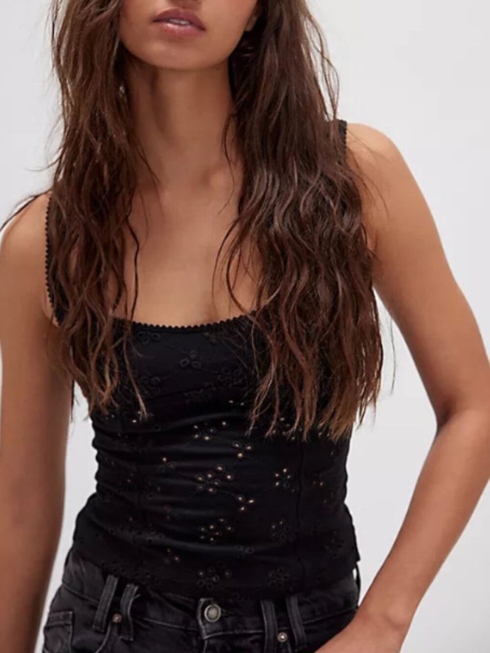 Free People Full Bloom Cotton Eyelet Cami in Black - Picture 5 of 5